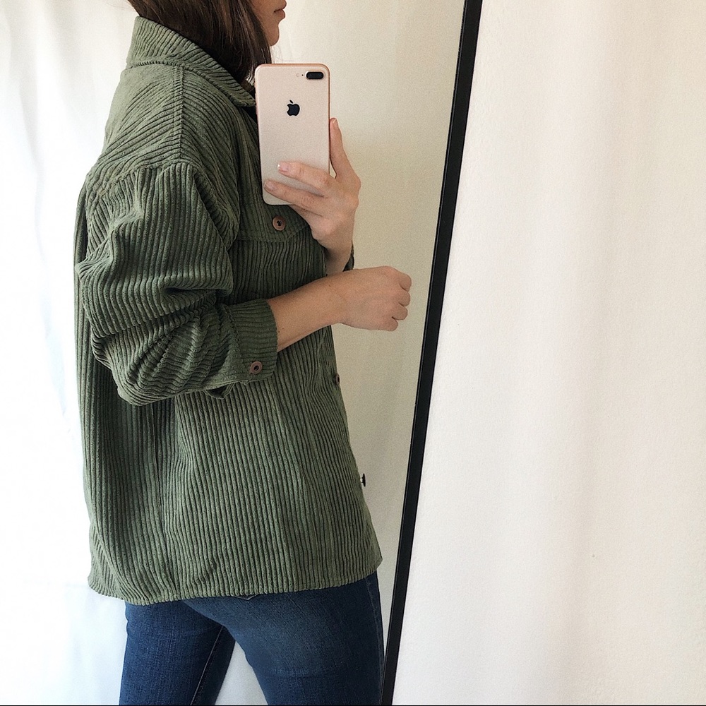 The Luxe Corduroy Shirt-Jacket — Olive - Picture 4 of 7
